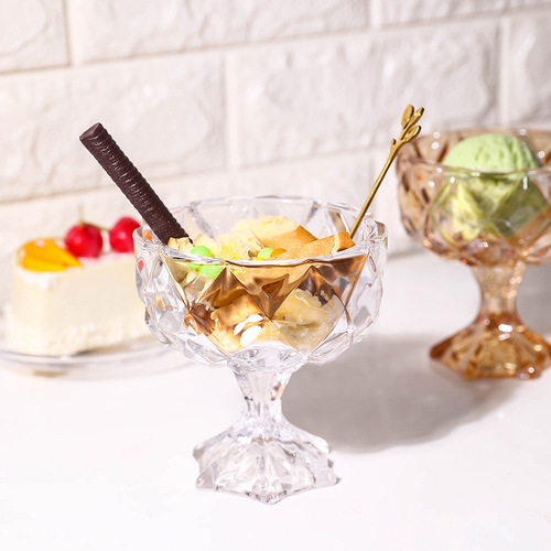 Ice cream cup, household salad bowl, milk vinegar juice tea drink dessert cup, glass high-footed yogurt ice cream bowl