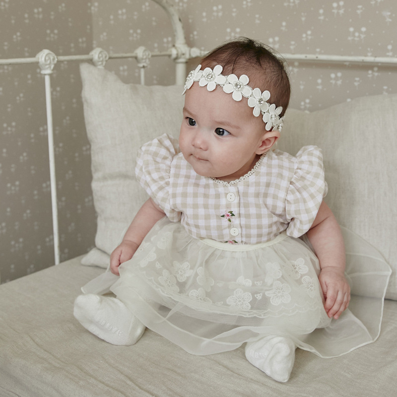 Las niñas manga de burbuja mono estilo coreano ropa para niños 2023 verano nuevo bebé gasa falda bolsa pedo mameluco Bebé Ropa de verano