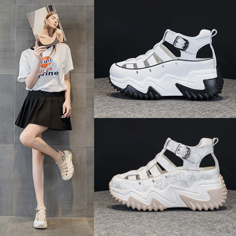 Comercio exterior transfronterizo popularidad de zapatos de mujer sandalias de cabeza de bolsillo de mujer verano 2026 nuevo muffin zapatos de suela gruesa