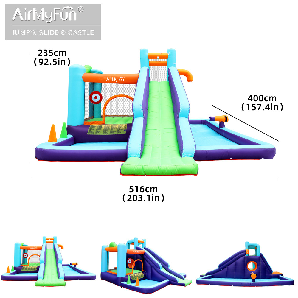 Castillo inflable con rociador de agua AMF para uso doméstico, tobogán inflable interior para niños, trampolín inflable pequeño con rociador de agua