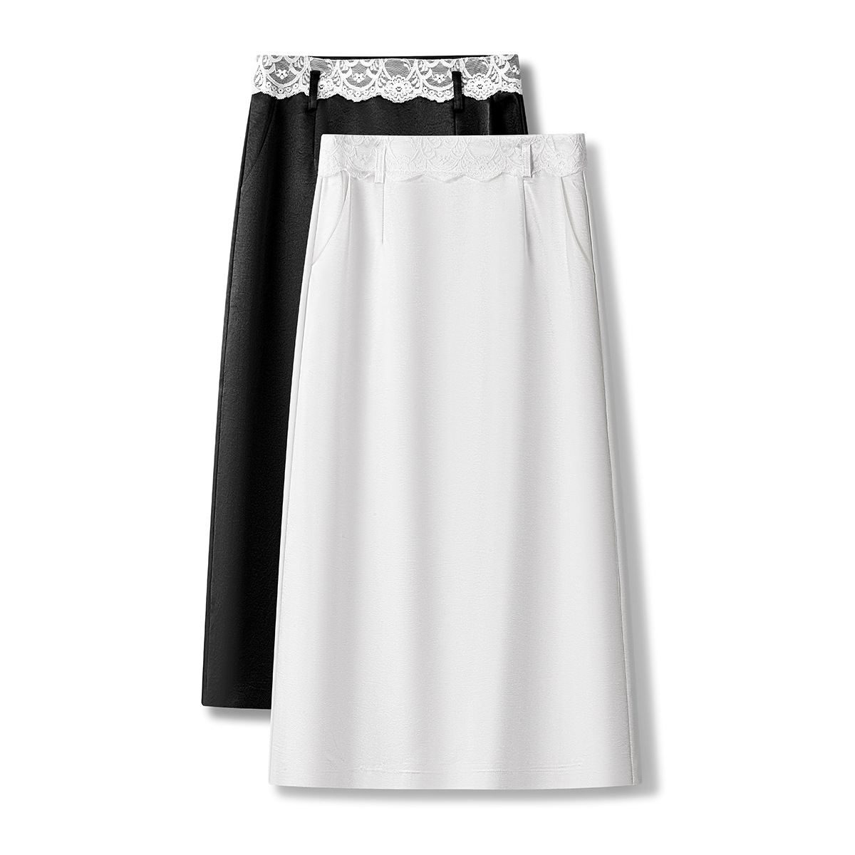 Spring and Summer Dipped Satin Skirt Women's 2025 New Design Feeling Elegant Hip Skirt Lace Mid-Length Skirt