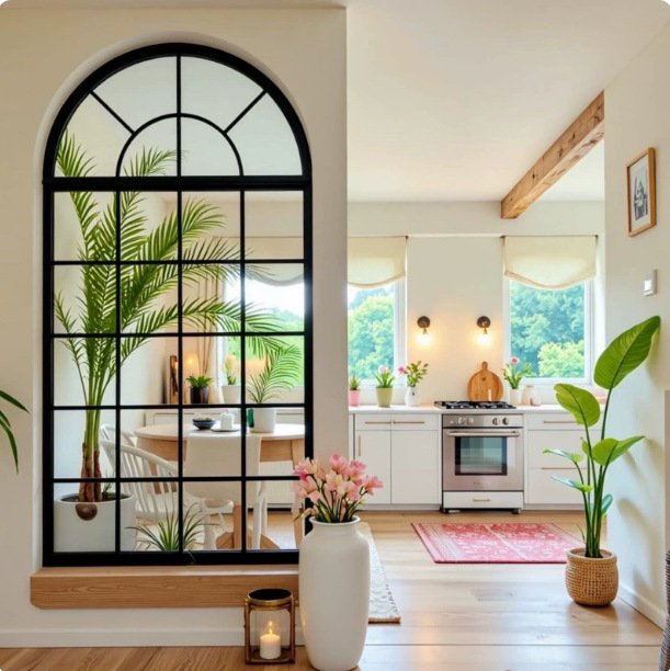 French-Style Vintage Wrought Iron Arched Faux Window Wall Decoration Screen Partition Water Ripple Glass Entrance Simple Real Window