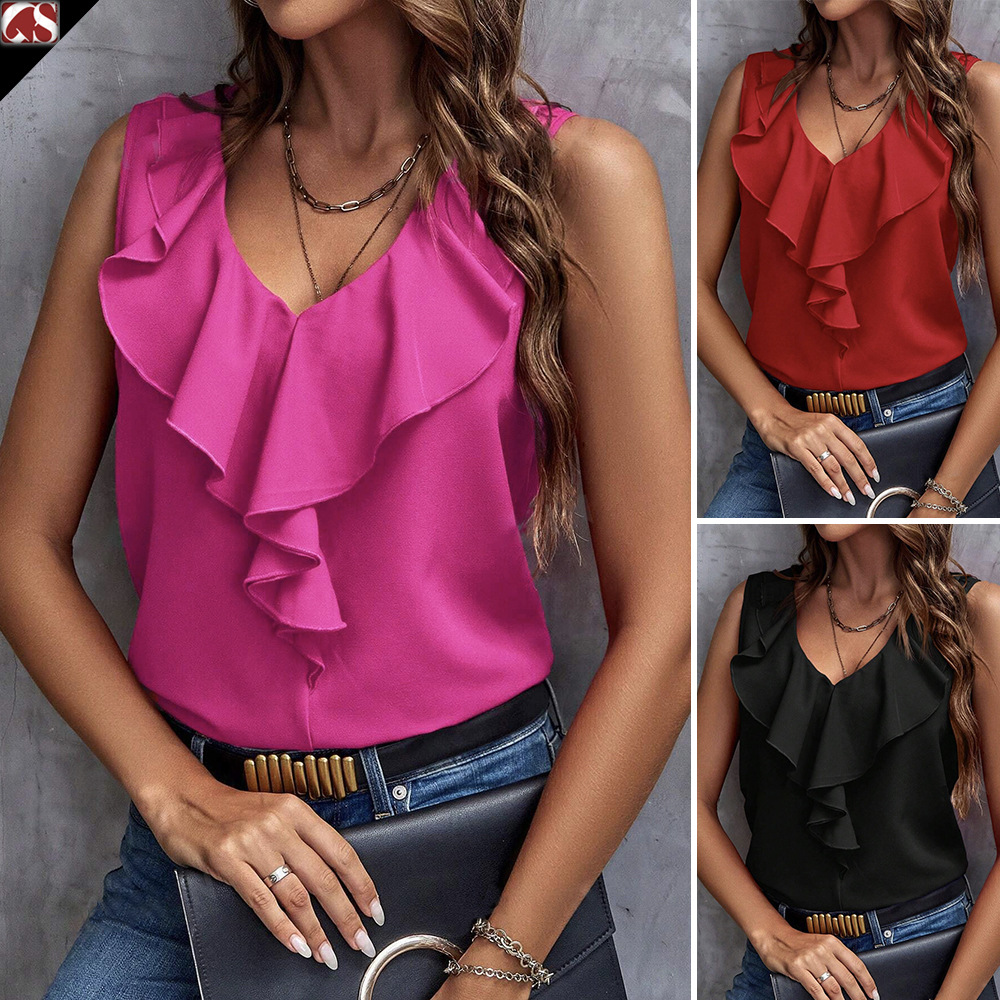 Women's Vest Sleeveless Blouses Ruffles Streetwear Solid Color display picture 1