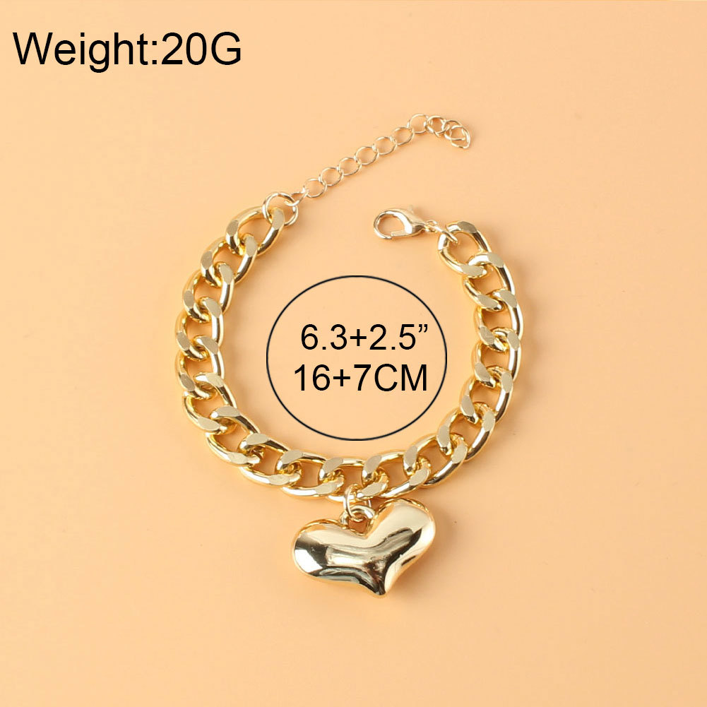 Fashion Alloy Peach Heart Pendant T-shaped Opening Double-layer Bracelet display picture 1