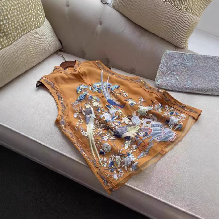 New Chinese Style Vest Mid-Length Women's Summer New Chinese Style Stand Collar Buckle Sleeveless Tang Suit Slimming Top