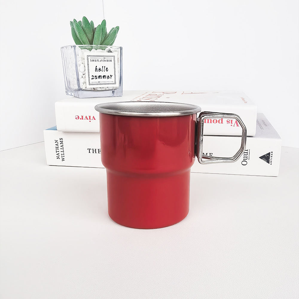 Taza de acero inoxidable para acampar al aire libre con grabado, taza de café 304, taza de agua estilo escalonado, taza portátil de una sola capa, portátil y práctica.