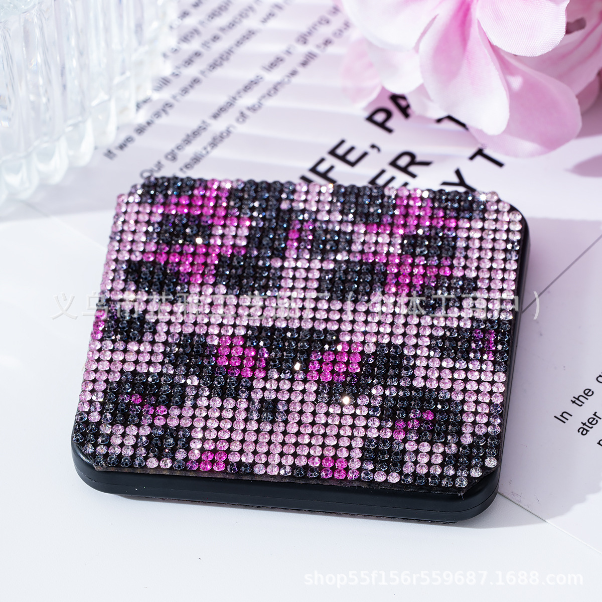 Espejo de maquillaje portátil de moda con incrustaciones de diamantes de imitación Espejo de maquillaje Regalo Espejo cuadrado plegable portátil Espejo plegable de doble cara de mano lote