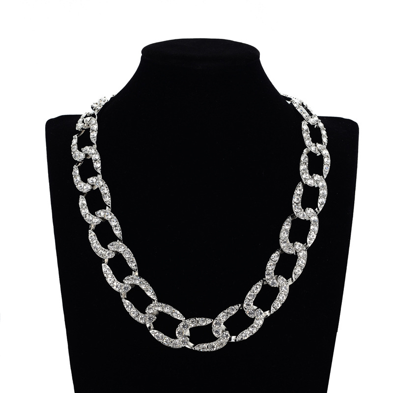 fashion geometric jewelry chain 20mm rhinestone zinc alloy jewelry chain hip hop necklacepicture7