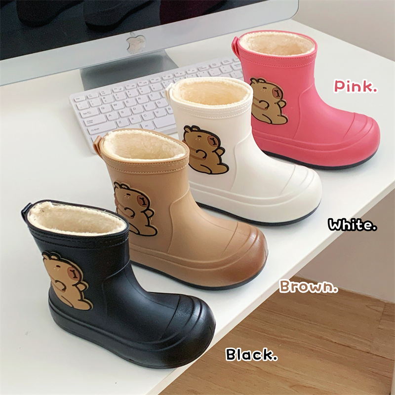 Cute Children's Rain Boots for Girls in Winter, Boys and Girls with Added Cotton for Warmth, Parent-Child Outdoor Rain Boots, Waterproof and Non-Slip Rubber Shoes for Middle-Aged Children