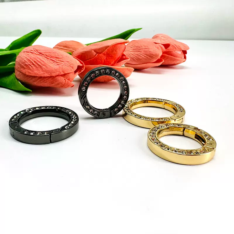 DIY饰品配  `镶钻钥匙环双面钻弹簧圈女生包挂扣锌合金弹簧圈