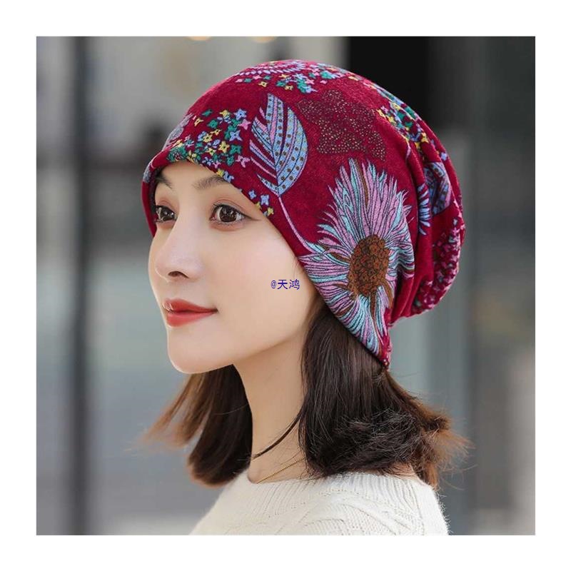 Sombrero calvo de otoño y invierno de doble capa, sombrero de luna, algodón transpirable, sombrero de dormir caliente para la madre