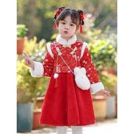 汉服冬款女小童女宝拜年服冬季新年冬装女儿童过年喜庆唐装裙子