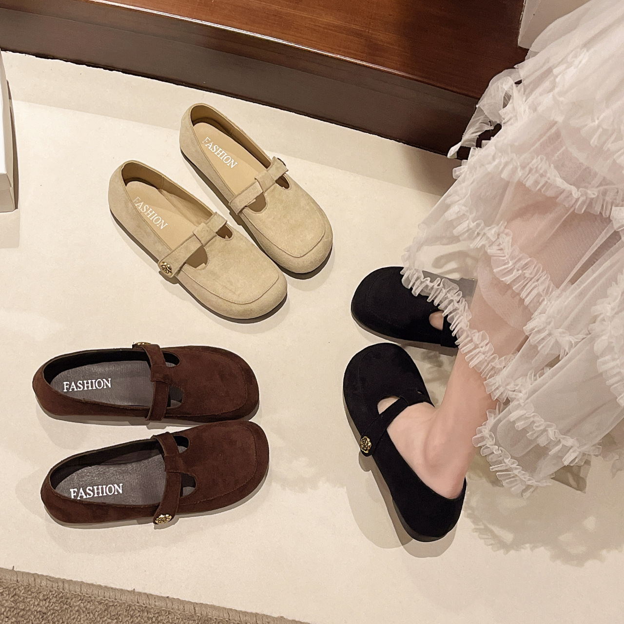 Women's Retro Square-toed Mary Jane Flats With Soft Sole Spring_voghion.com