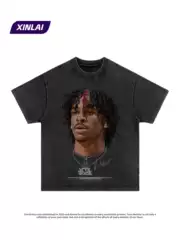 Cross-Border Star Grizzlies Ja Morant American-Style Distressed Oversized Graphic Tee High-Street Hip-Hop Mens Top