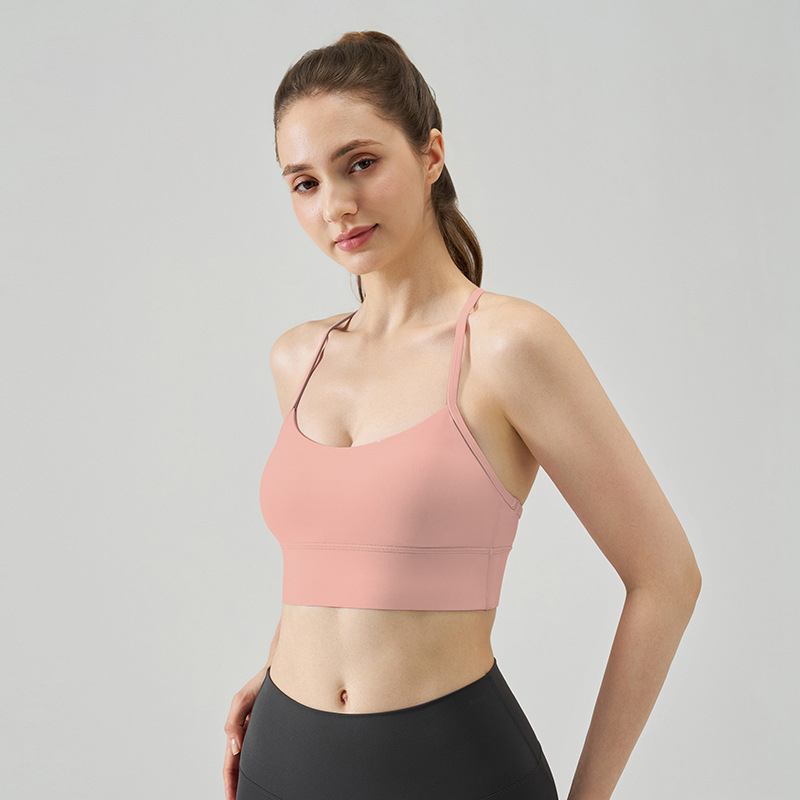 Nueva ropa interior deportiva desnuda, belleza sexy femenina, espalda delgada, correa para el hombro, ejercicio, sujetador de yoga estilo chaleco de fuerza media