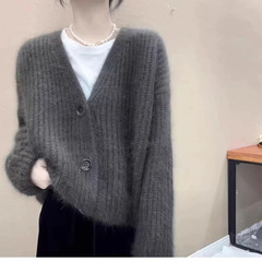 高級感 ~ 100% 純ウールカーディガン女性vネックがゆったりしています。