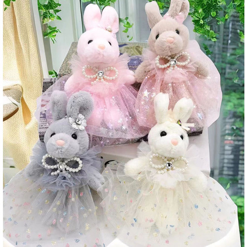 Cute vertical-eared plush bunny doll pendant car accessories bag keychain plush toy wedding gift