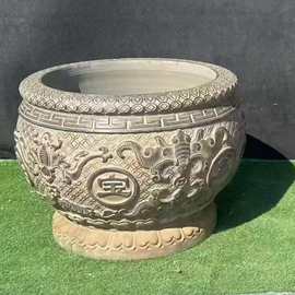 批发石雕鱼缸石材荷花池圆缸花盆庭院仿古青石石缸养鱼池摆件