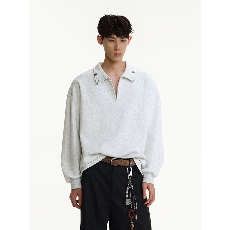 American-style trendy half-zip men's t-shirt for teenagers, perfect for spring and autumn 2026, casual and versatile.