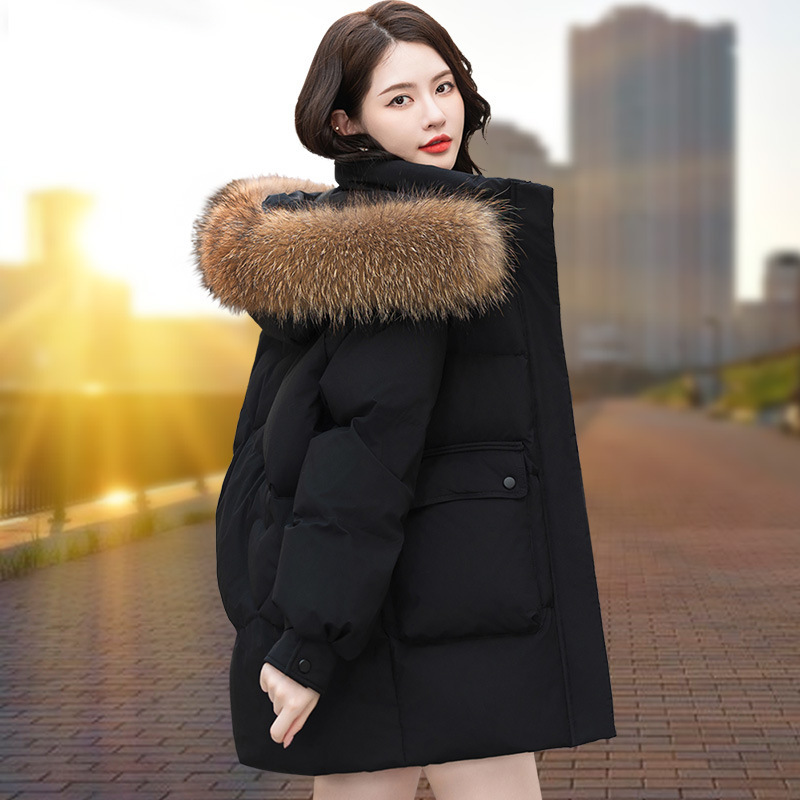 White Duck down Jacket for Women, Mid-Length, 2026 New Winter Model, Mom Style, Warm, Large Fur Collar, Loose Fit, Thickened Coat White Duck down Jacket for Women, Mid-Length, 2026 New Winter Model, Mom Style, Warm, Large Fur Collar, Loose Fit, Thickened Coat