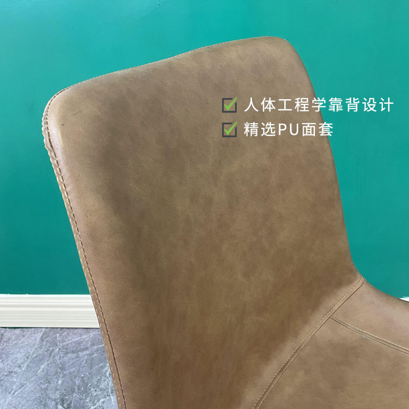 Silla de cuero ligera de lujo restaurante nórdico silla de té de leche silla de respaldo de hierro forjado pie silla de tocador taburetes silla de comedor casera