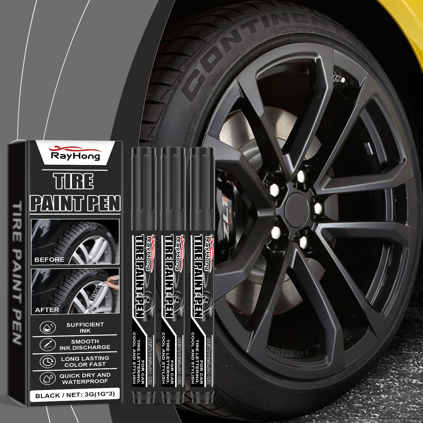 Sort bildækmalingspen flerfarvet ikke-falmende maling kreativ olieret dækmarkørpen_voghion.com