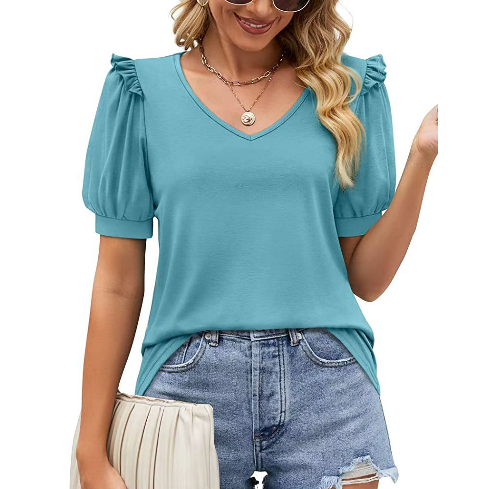 Women's T-shirt Short Sleeve T-shirts Pleated Fashion Solid Color display picture 2
