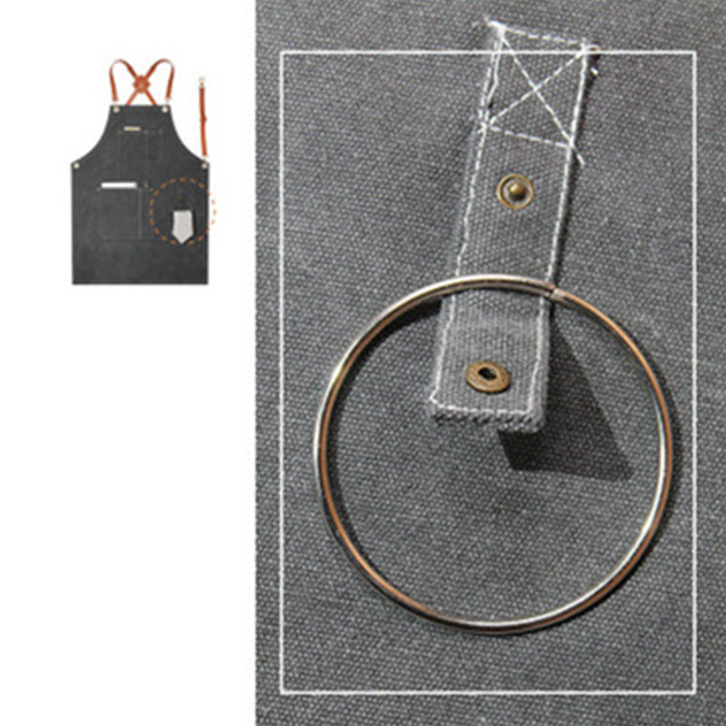 Anillo colgante delantal creativo logotipo personalizado restaurante leche té cafetería panadería ropa de trabajo grueso lienzo delantal al por mayor