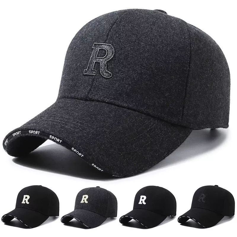 帽子女2023秋冬加厚保暖棒球帽男韩版字母R刺绣潮牌鸭舌帽成人