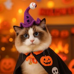 现货跨境爆款宠物帽子小狗猫咪万圣节眼球毛线编织巫师帽厂家直销