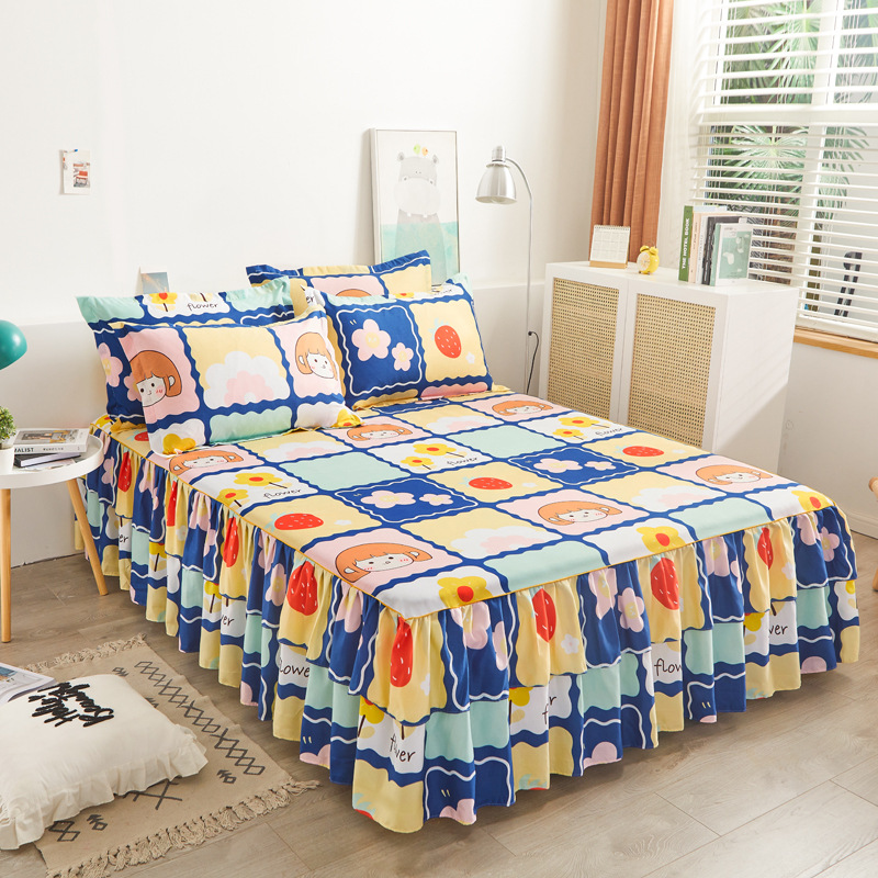 Máscara de cama Simmons transfronteriza, algodón de aloe vera, falda de cama de encaje bilateral de una sola pieza, cubierta de cama de princesa coreana, fábrica al por mayor