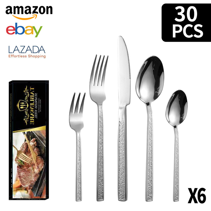 クロスボーダーステンレス食器角ハンドル石模様20/30/40/60ピースセットチタンメッキ洋食器ステーキナイフ、フォーク、スプーン|undefined