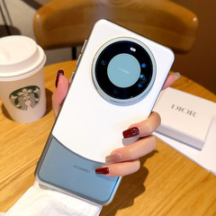 適用華為mate60pro+新款手機殼Mate60高級感皮質水晶雙拼防摔外殼