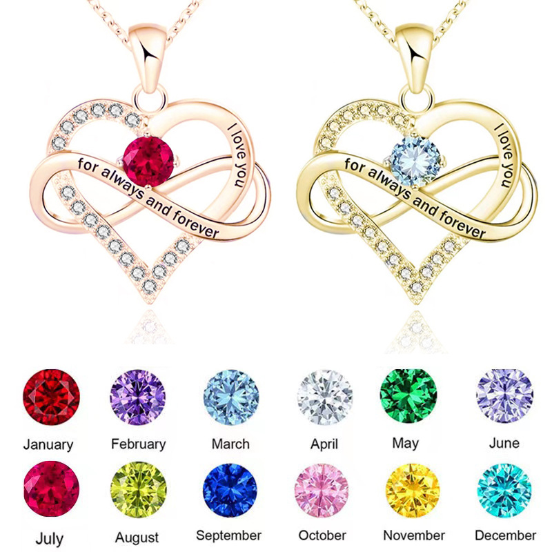 1 Piece Fashion Heart Shape Alloy Plating Rhinestones Birthstone Women's Pendant Necklace display picture 1