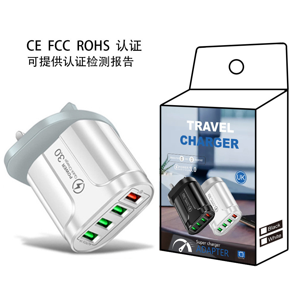 CE/ROHS/FCC certificó la cabeza de carga rápida del cargador estándar británico americano del teléfono móvil del estándar europeo QC3.0 del multi-Puerto 4usb