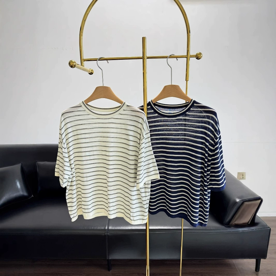 25ss весенне-летний женский трикотаж из смеси льна с круглым вырезом и короткими рукавами 250615