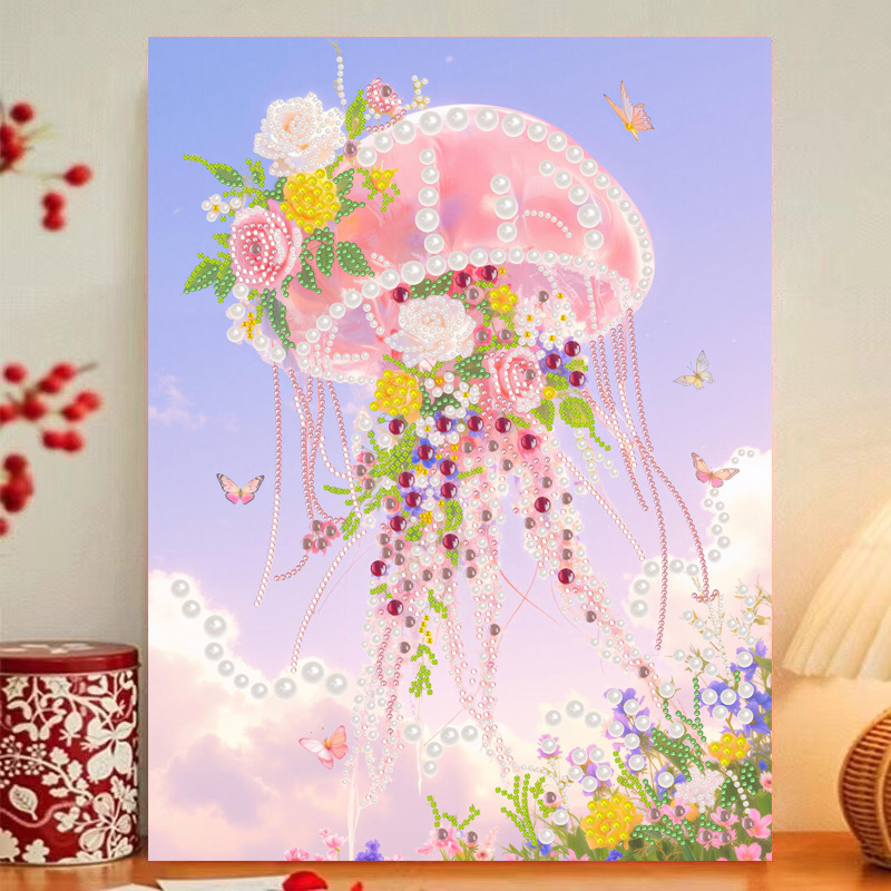 86c jellyfish / Comes with glue [30* 40cm nailed solid wood inner frame] + pearls + dotting pen + diamond plate + jelly glue