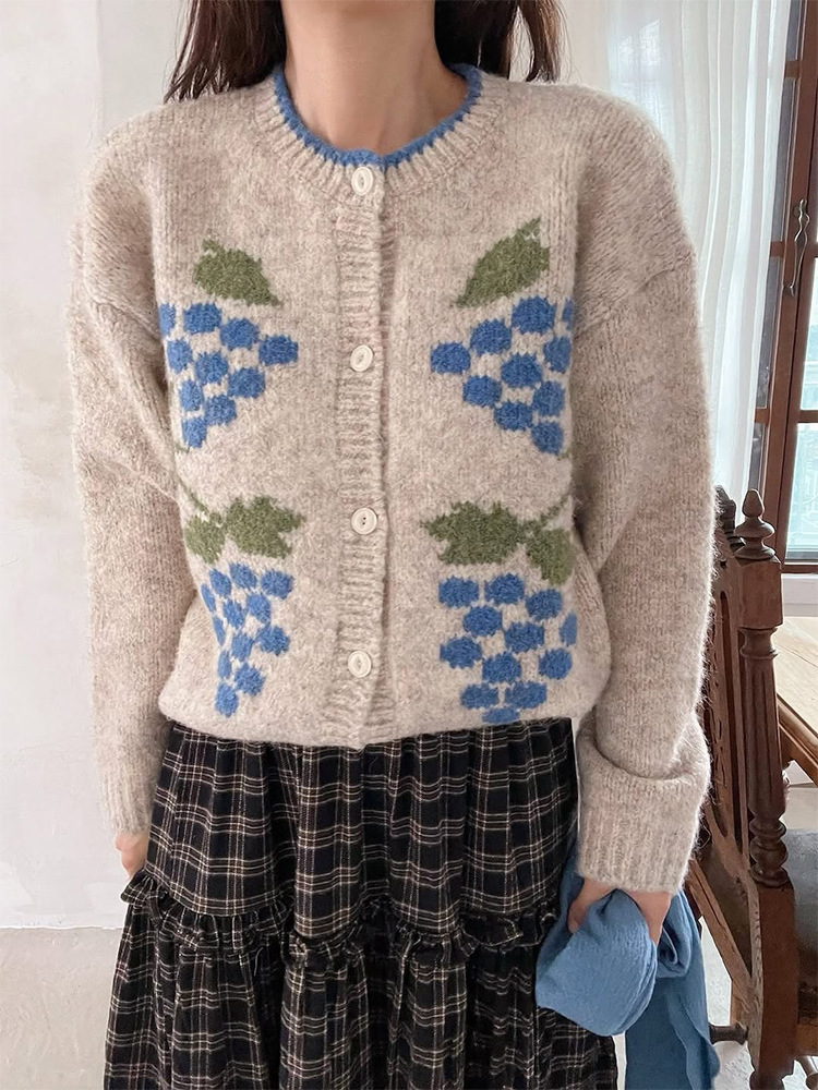 Temperamento de moda versátil estilo casual impresión corto de lana cardigan abrigo 2025 otoño nuevo estilo transfronterizo europeo y americano