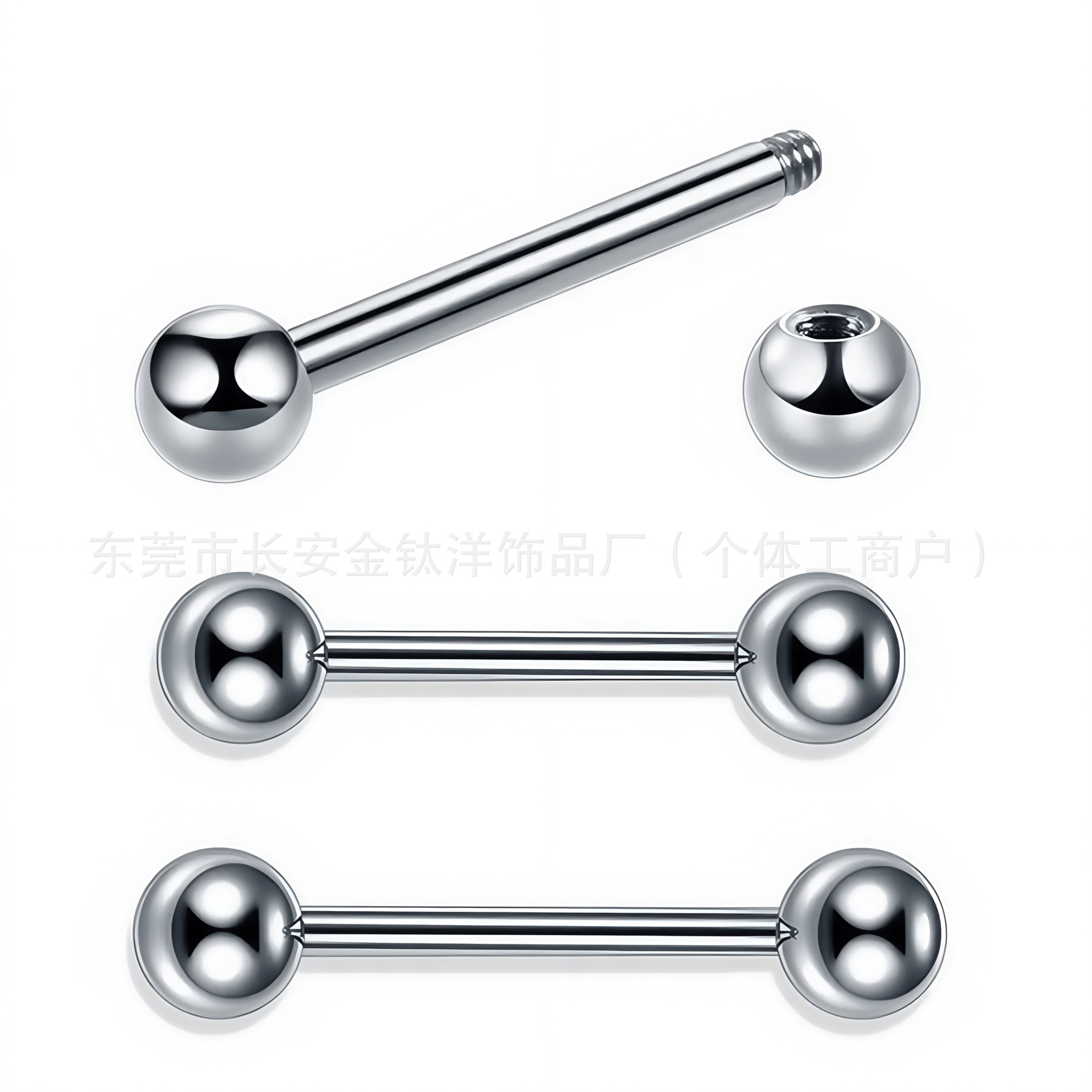 F136 Titanium External Thread Double-Headed Pointed Cone Ball Straight Barbell - Ear Tongue Nail Breast Piercing Jewelry detail image 7