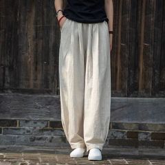 綿と麻の気質ハーレムパンツ、ゆったりカジュアルパンツ、春夏新作、万能、外国風、年齢軽減、文学的、レトロ、大きいサイズの女性