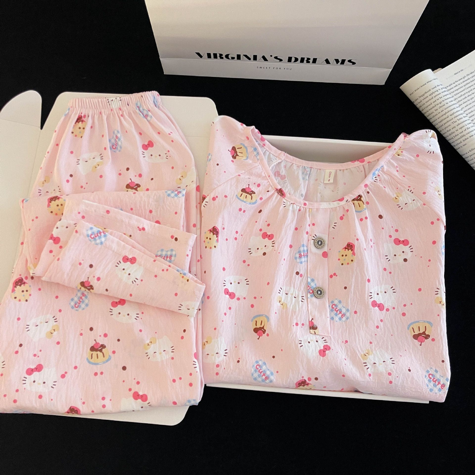 Pijamas de algodón nubes al por mayor transfronterizos de mangas largas dulces de dibujos animados collar redondo se puede usar con ropa de casa de primavera y otoño