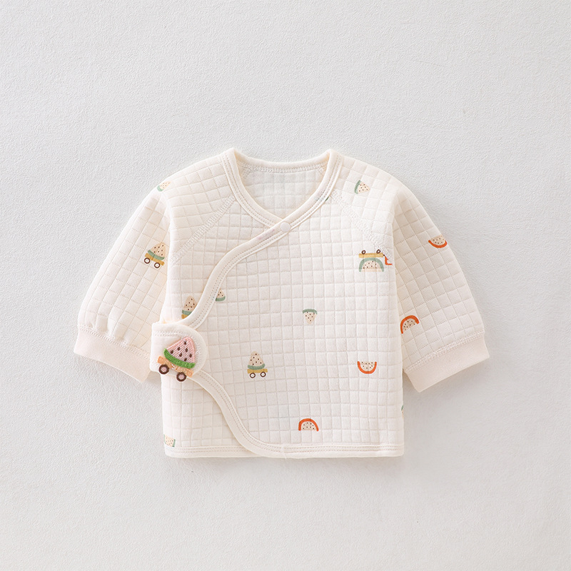 Spring and Autumn Newborn Half-Sleeve Pajamas 100% Cotton Monk Style Baby Warm Clothing Infant and Toddler Top Baby Clothes Fleece-lined