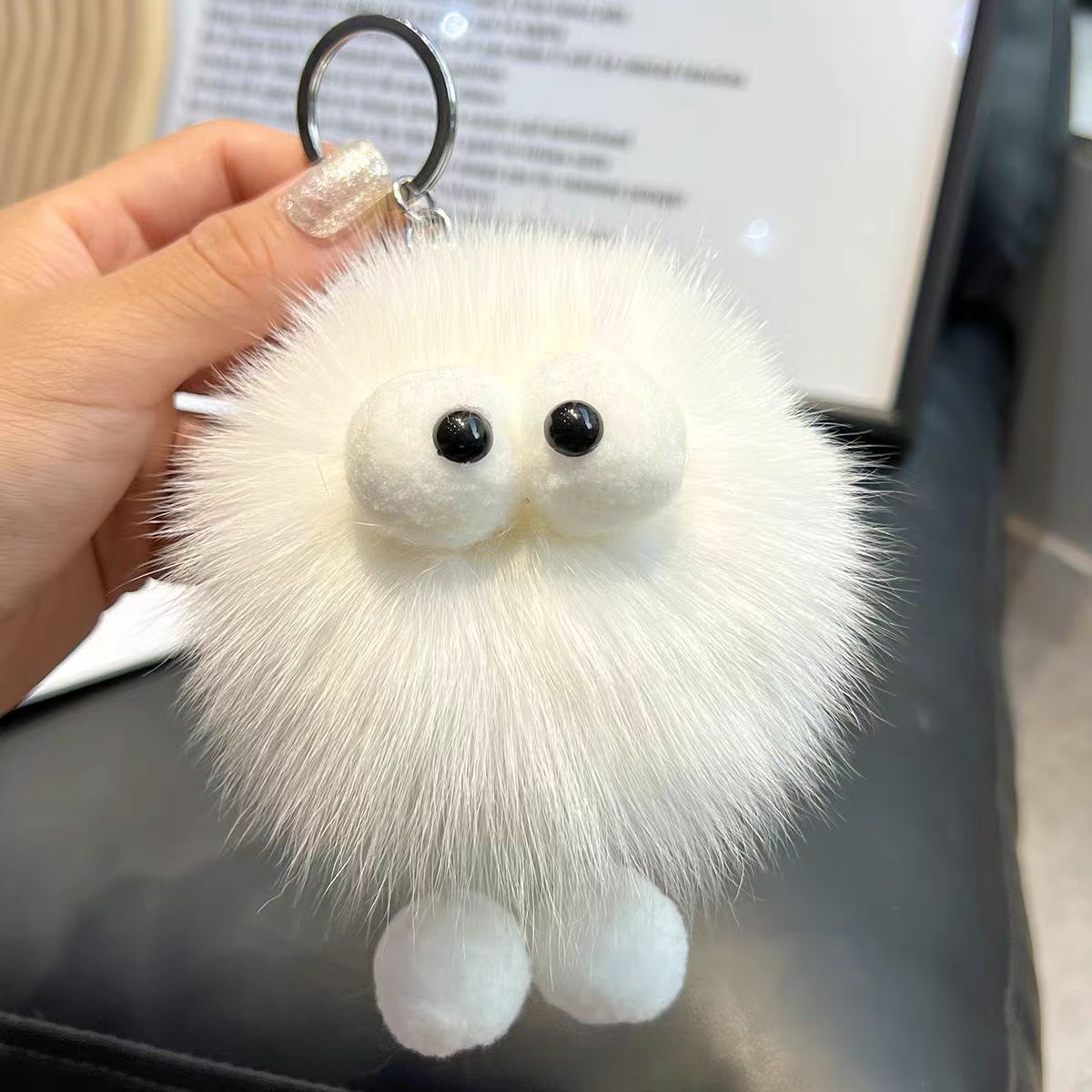 Cute pelo de zorro pequeña bola de carbón coche llavero colgante en elfo peluche bolso colgante regalo