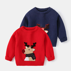 2023 Autumn Children's Christmas Sweater Cartoon Elk Sweater for Boys and Girls Fashionable Warm Winter Thick Sweater
