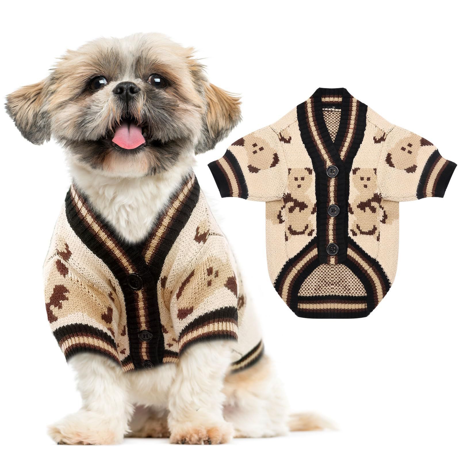Roupas transfronteiriças para animais de estimação mais vendidas da Amazon para animais de pequeno e médio porte, jaqueta suéter de malha jacquard com botões de outono e inverno