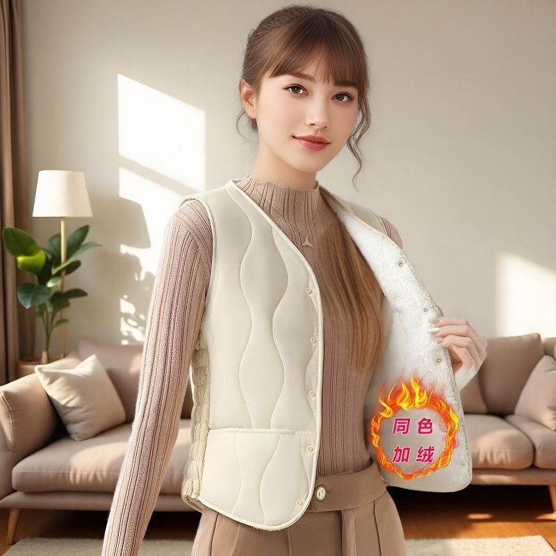 Chinese Style Autumn and Winter Cotton Vest, Fleece-Lined, Close-Fitting, Warm, Can Be Worn as an Inner or Outer Layer, Short Slim-Fit Cotton Vest