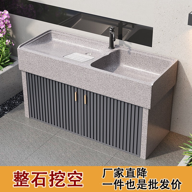 Villa Yard Granite Laundry Sink with Washboard, Balcony Courtyard Stone Laundry Trough, Outdoor Marble Sink
