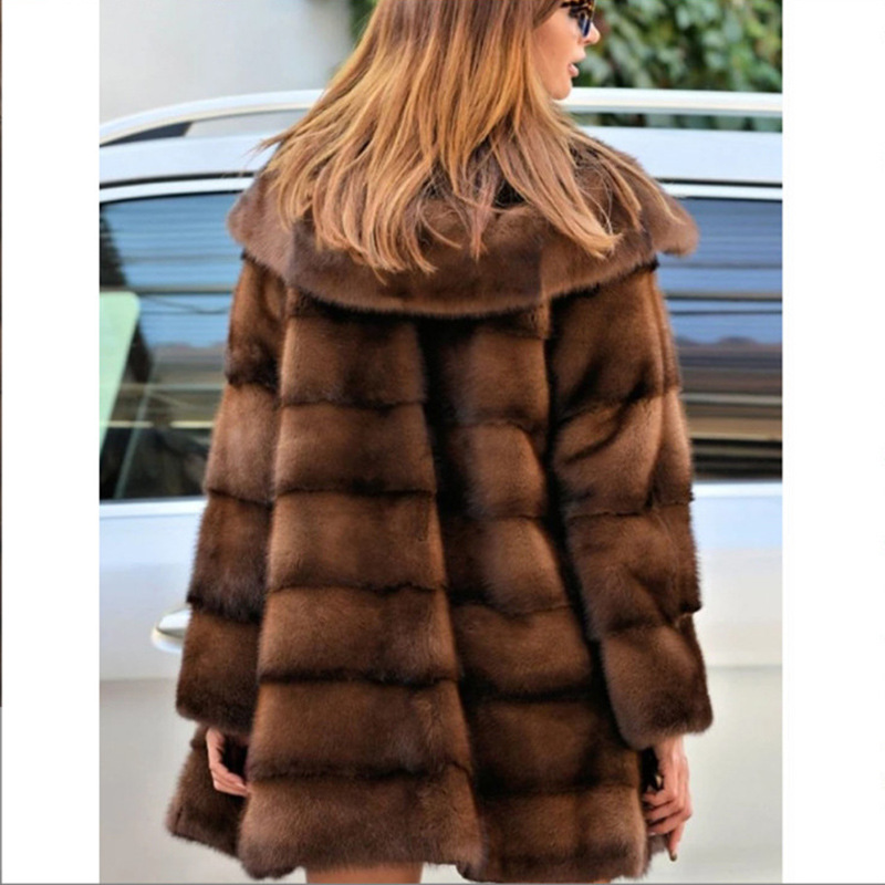 Women's Clothing mink fur coat, mid length hooded coat, fur large size, casual, warm, loose commuting_voghion.com
