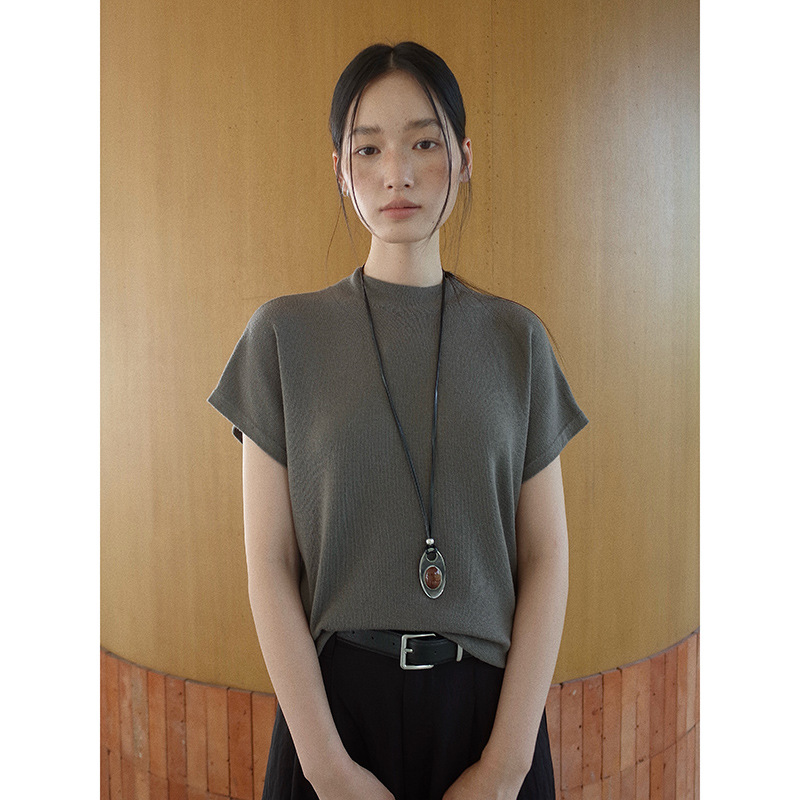 Mmc Dition Short-Sleeved Knitwear for Women 2025 Autum New High-End Wool Slimming Look Half Turtleneck Bottoming Shirt