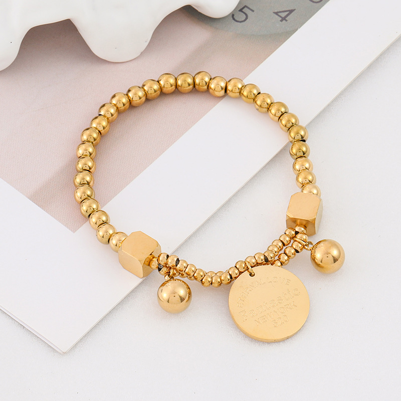 Daily Occasion 316 Stainless Steel Material Round, Letter Pattern Casual Simple Style Round Letter Titanium Steel Beaded Plating Bracelets